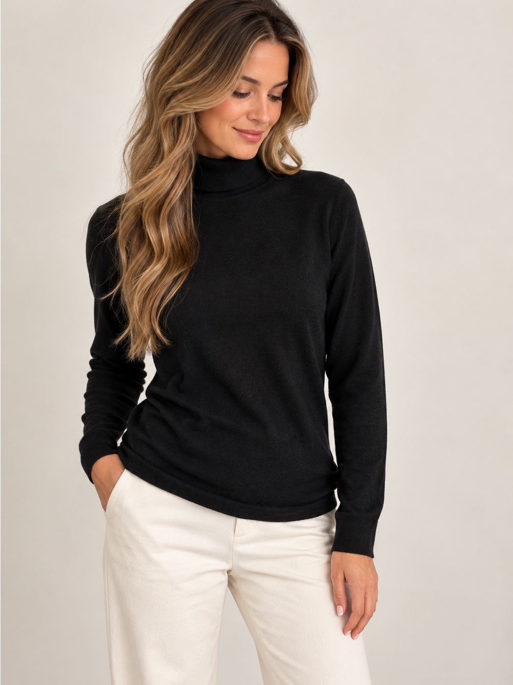 Neiman Marcus 33-Gauge Cashmere Turtleneck Sweater Black Women’s Large L